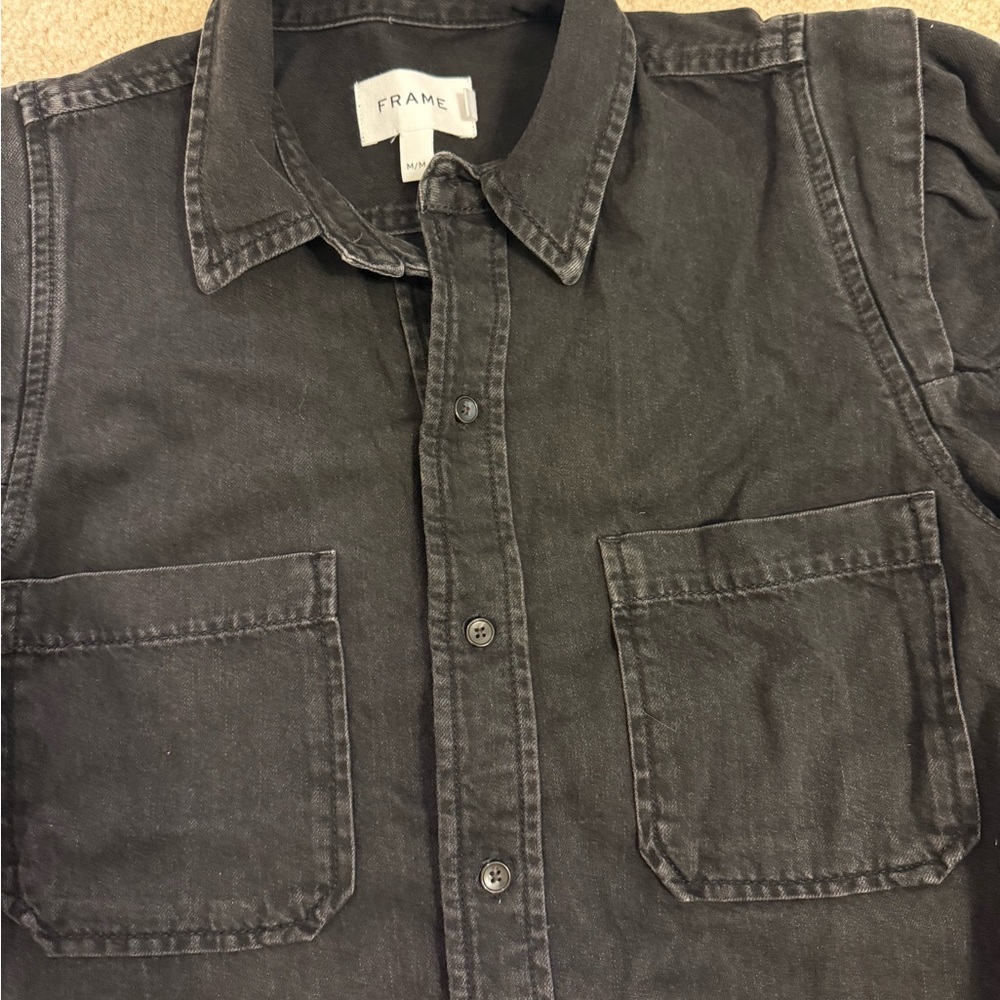 FRAME denim black short sleeve shirt SIZE M - Picture 5 of 6